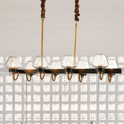 DecorBites™ modernist dome island chandelier with black metal frame, six clear glass globes, and gold brass accents for 220v-240v use