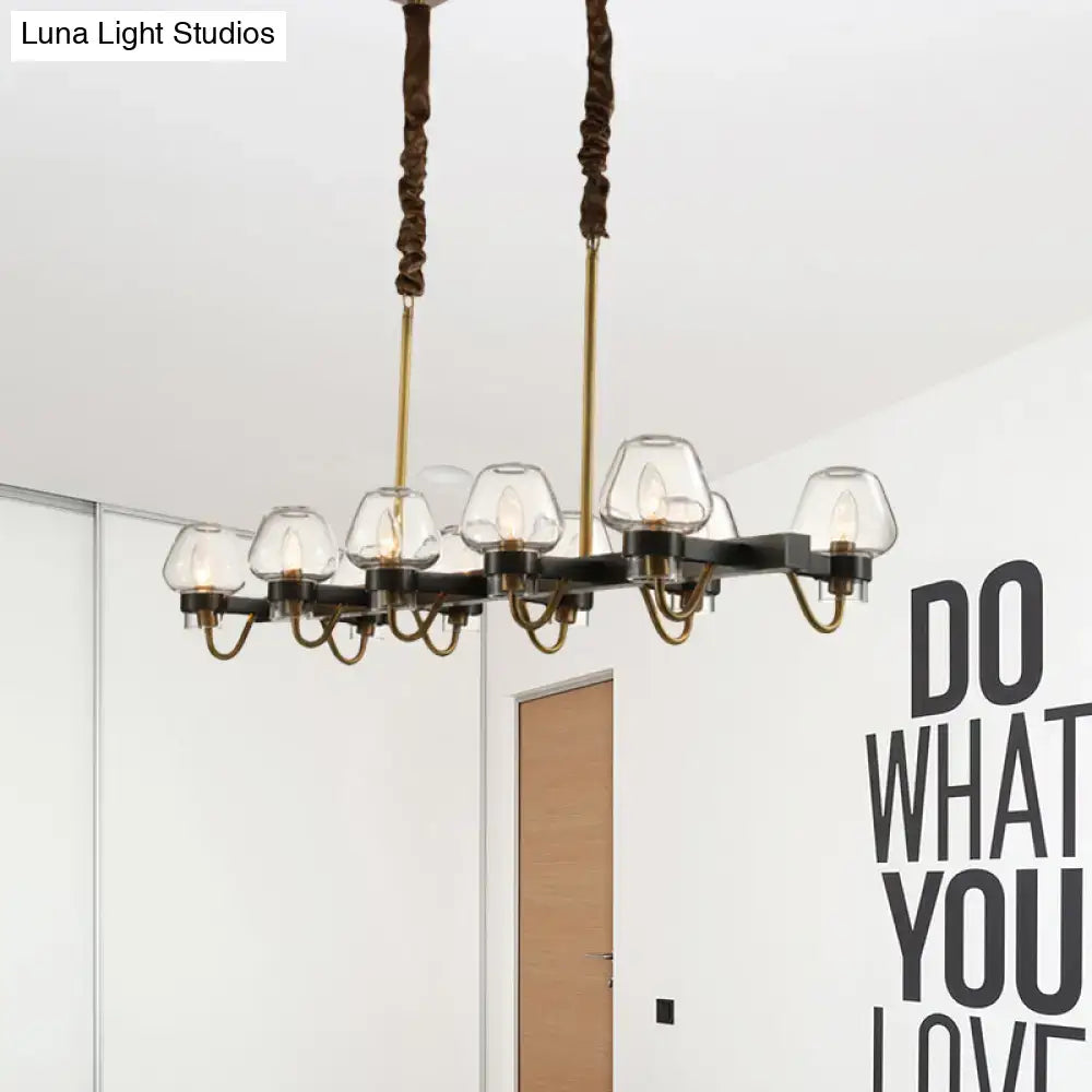 DecorBites modernist dome island chandelier with black metal frame brass accents clear glass shades 220v-240v compatible