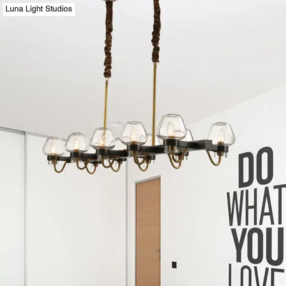 DecorBites modernist dome island chandelier with black metal frame brass accents clear glass shades 220v-240v compatible