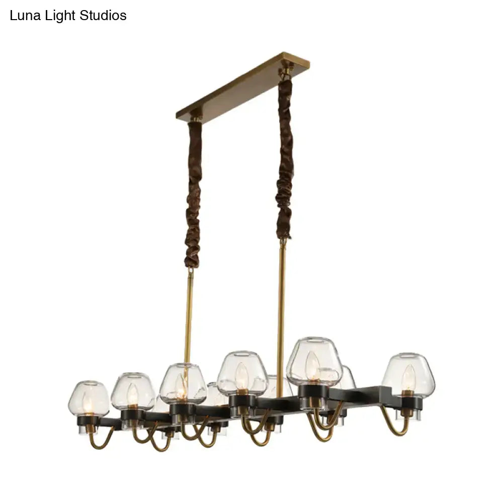 Decorbites™ modernist dome island chandelier with brass and black metal frame, clear glass shades, twisted cords, 220v-240v compatible