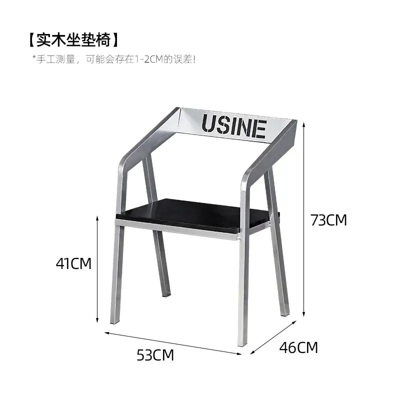 Modern industrial chrome dining chair with sleek silver iron art frame and black solid wood seat for kitchen bar use