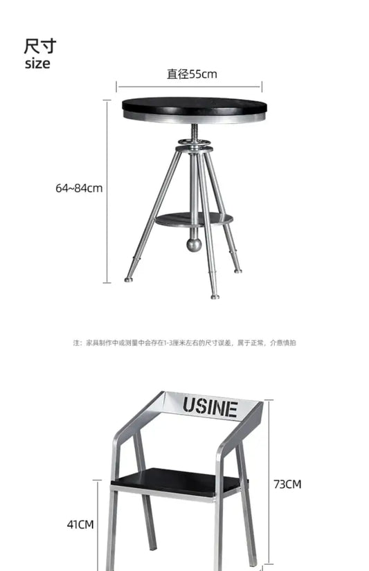 Modern industrial chrome adjustable dining chair with black top and iron art legs for kitchen bar use