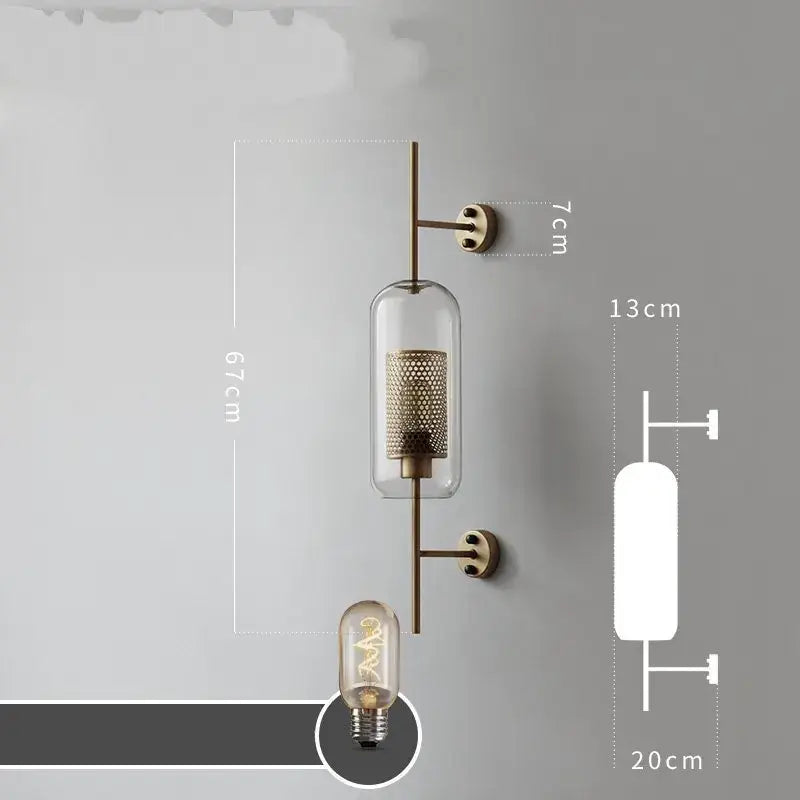 Brass-finished modern industrial chrome glass wall light with clear glass cylinder and vintage edison bulb for living room decorbites glass industrial wall