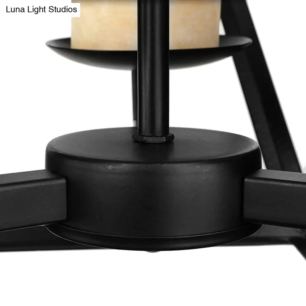 Modern Industrial Geometric Cage Chandelier - 3 Head Metallic Ceiling Lamp with Inner Glass Shade in Black