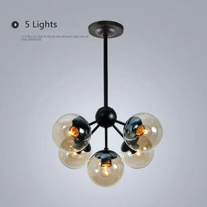 Black metal pendant light with five amber glass bean globe shades modern industrial decorbites glass bean chandelier