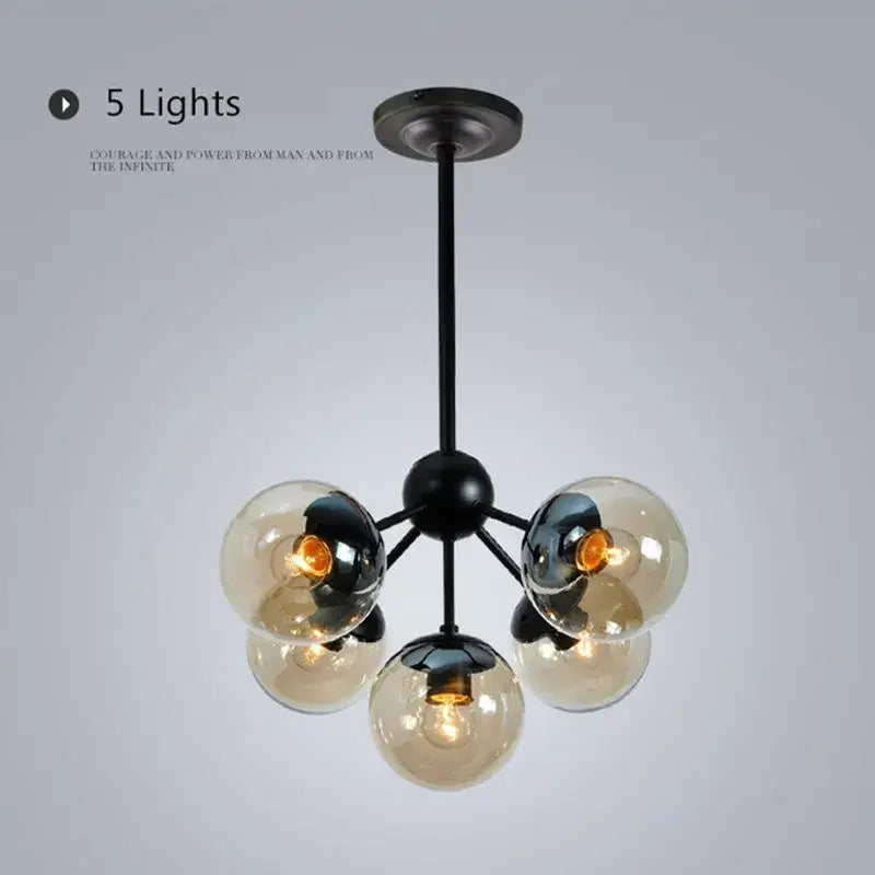 Black metal pendant light with five amber glass bean globe shades modern industrial decorbites glass bean chandelier