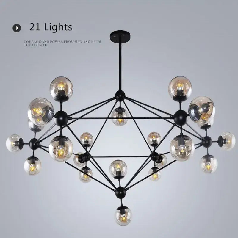 Modern industrial black metal pendant light with 21 glass bean globe lights for living room decorbites glass bean chandelier