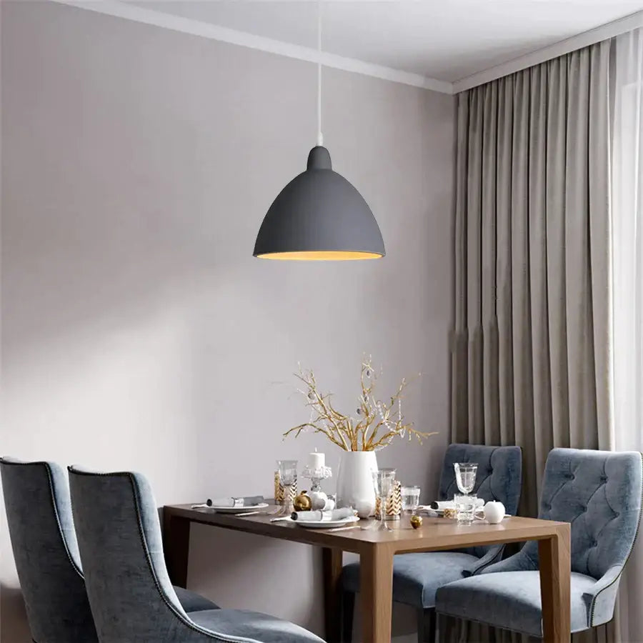 Modern industrial gray pendant light with matte finish and warm interior glow ideal for living room decorbites industrial gray