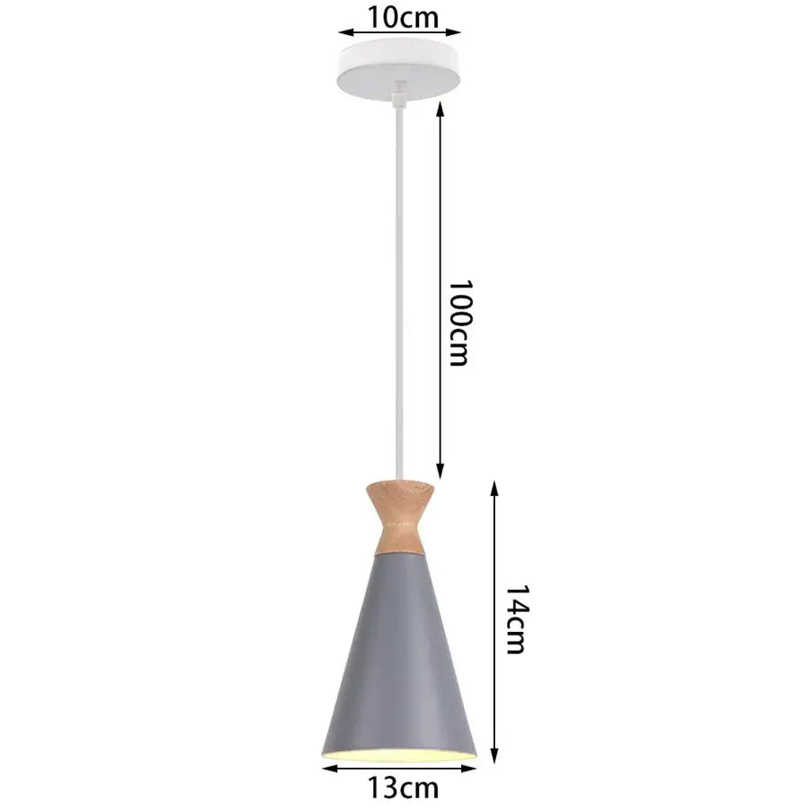 Modern industrial gray pendant light with gray conical shade, natural wood accent, and white ceiling mount for living room decorbites industrial gray