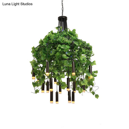 Modern Industrial Metal Chandelier Lamp - Wide Dome Design - 22 Heads - Hanging Light Kit with Plant Decoration - Ideal for Restaurants