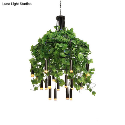 Modern Industrial Metal Chandelier Lamp - Wide Dome Design - 22 Heads - Hanging Light Kit with Plant Decoration - Ideal for Restaurants