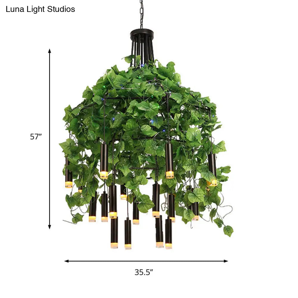 Modern Industrial Metal Chandelier Lamp - Wide Dome Design - 22 Heads - Hanging Light Kit with Plant Decoration - Ideal for Restaurants