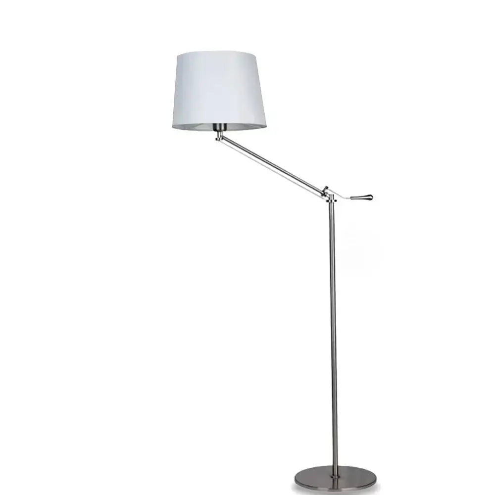 Modern industrial metallic led floor lamp with sleek chrome finish and adjustable white fabric shade for living room decorbites adjustable led floor