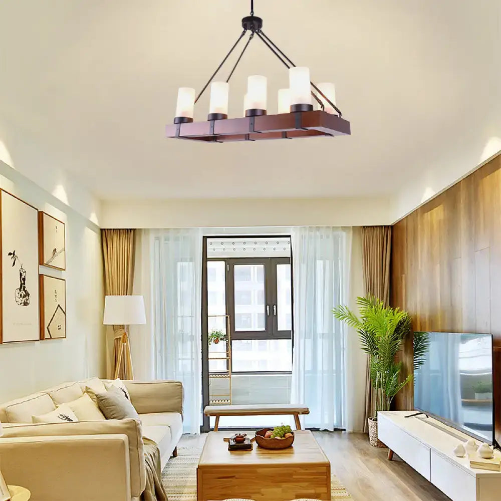 Modern rectangular chandelier with opal glass black cylindrical shades and dark bronze frame ideal for islands 220v-240v 110v-120v