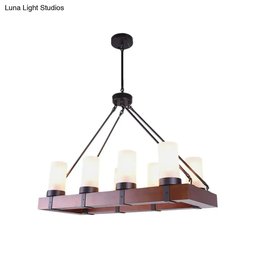 DecorBites™ industrial multi-light pendant chandelier with opal glass black frosted bulbs and wooden rectangle for islands