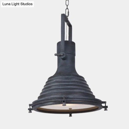 Modern Industrial Ribbed Conical Pendant Light with Metallic Finish in Black