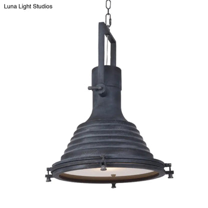 Modern Industrial Ribbed Conical Pendant Light with Metallic Finish in Black