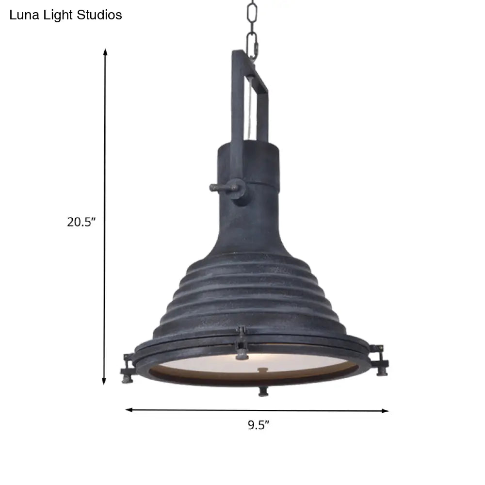 Modern Industrial Ribbed Conical Pendant Light with Metallic Finish in Black