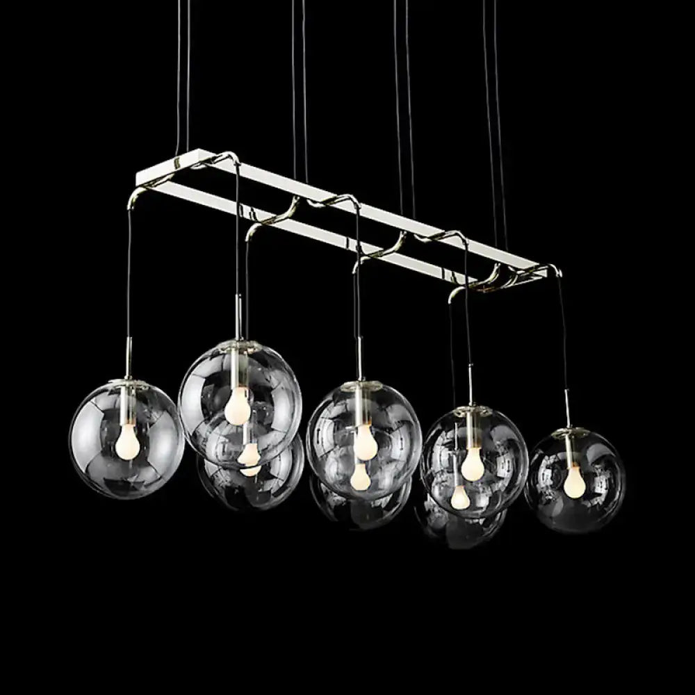 DecorBites™ industrial smoke glass island lighting pendant fixture with chrome finish and five clear glass globes