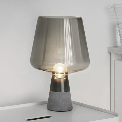 Modern industrial table lamp with translucent gray smoked glass shade and leimu cement base for bedroom decorbites leimu cement