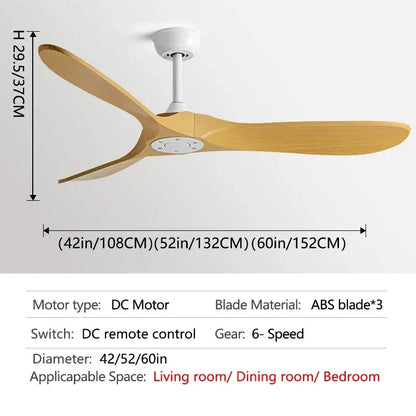 Modern industrial white and wood ceiling fan with three light wood abs blades and powerful motor housing for living room decorbites
