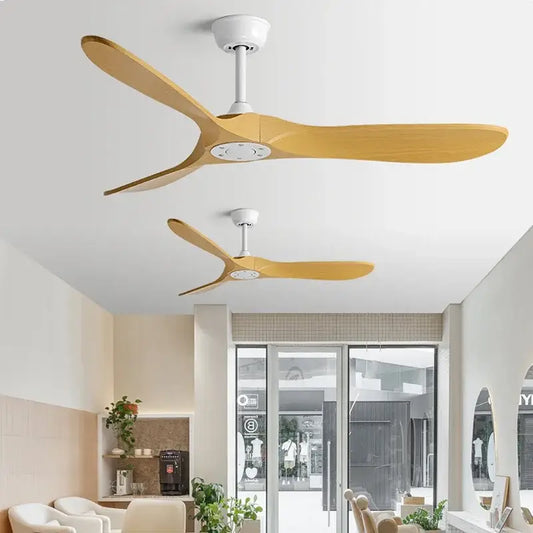 Modern industrial white and wood ceiling fan with three light wood blades and powerful motor for living room decorbites vintage style