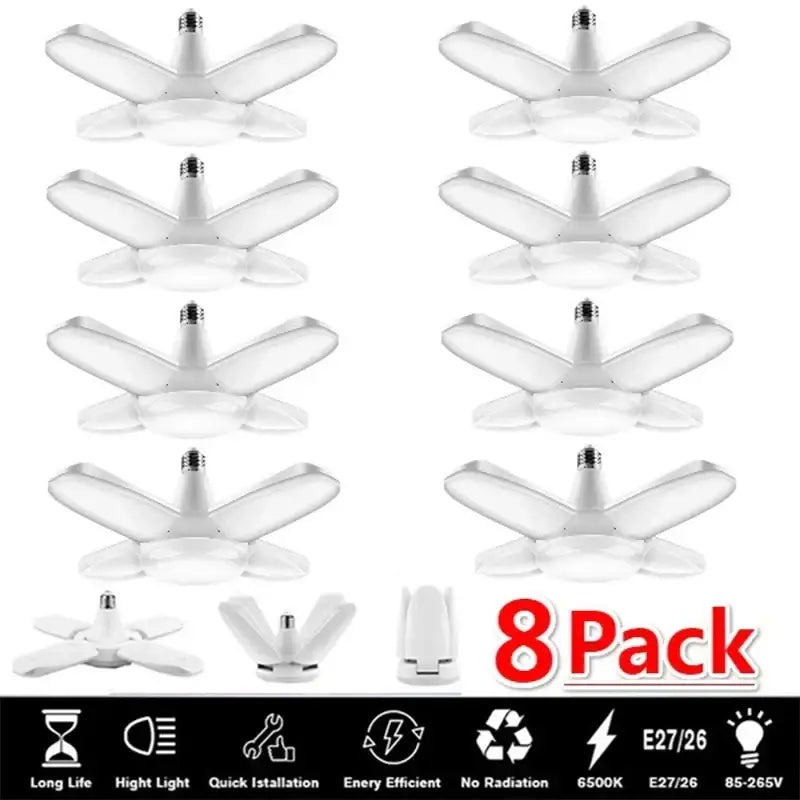 Modern industrial white four-bladed foldable led ceiling light fixture with e27 26 base for garage use