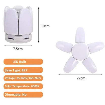 Modern industrial white foldable led ceiling light with five blades and 6500k cool white illumination e27 base