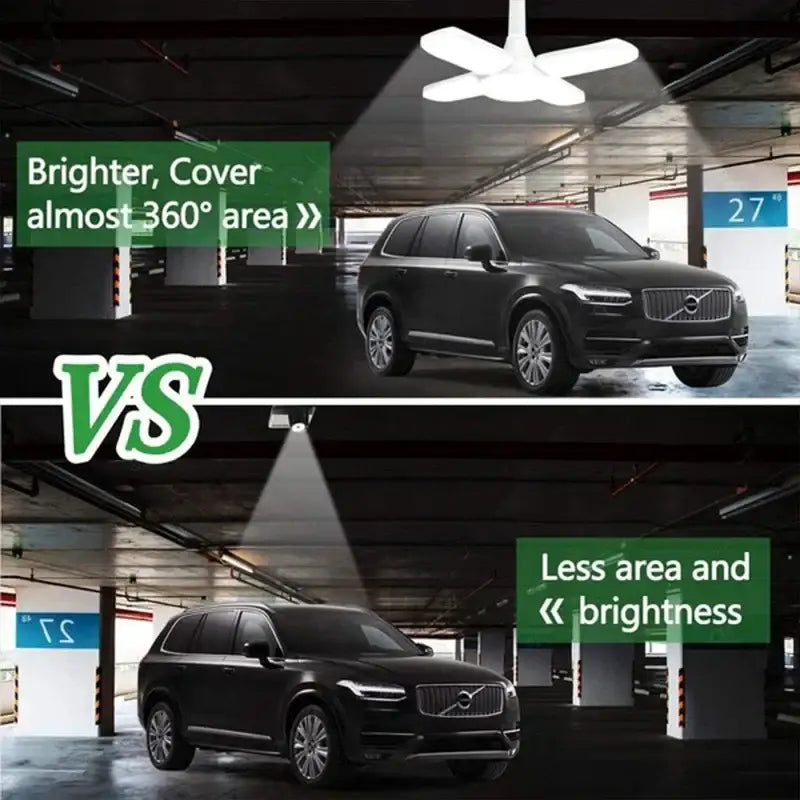 Modern industrial white four-blade led ceiling light with foldable design for garage and industrial use