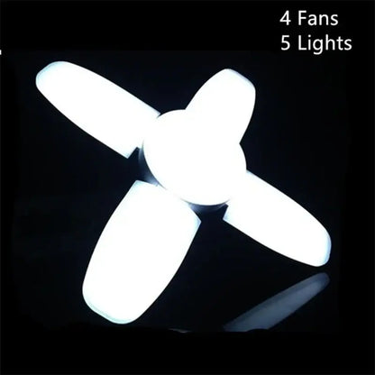 Modern industrial white foldable led ceiling light with four blades and central light fixture for garage use
