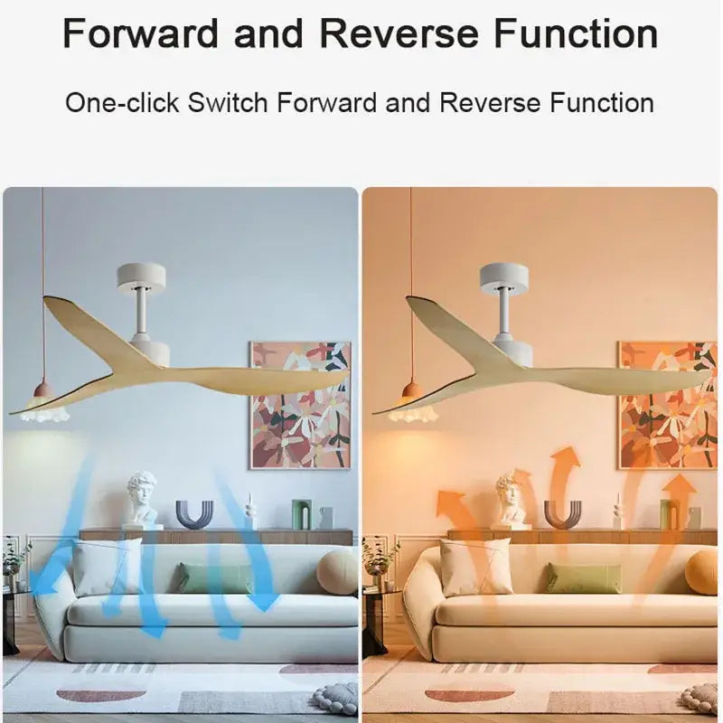 Modern industrial wind ceiling fan with beige wood blades and sleek wing-like design for living room decorbites industrial wind