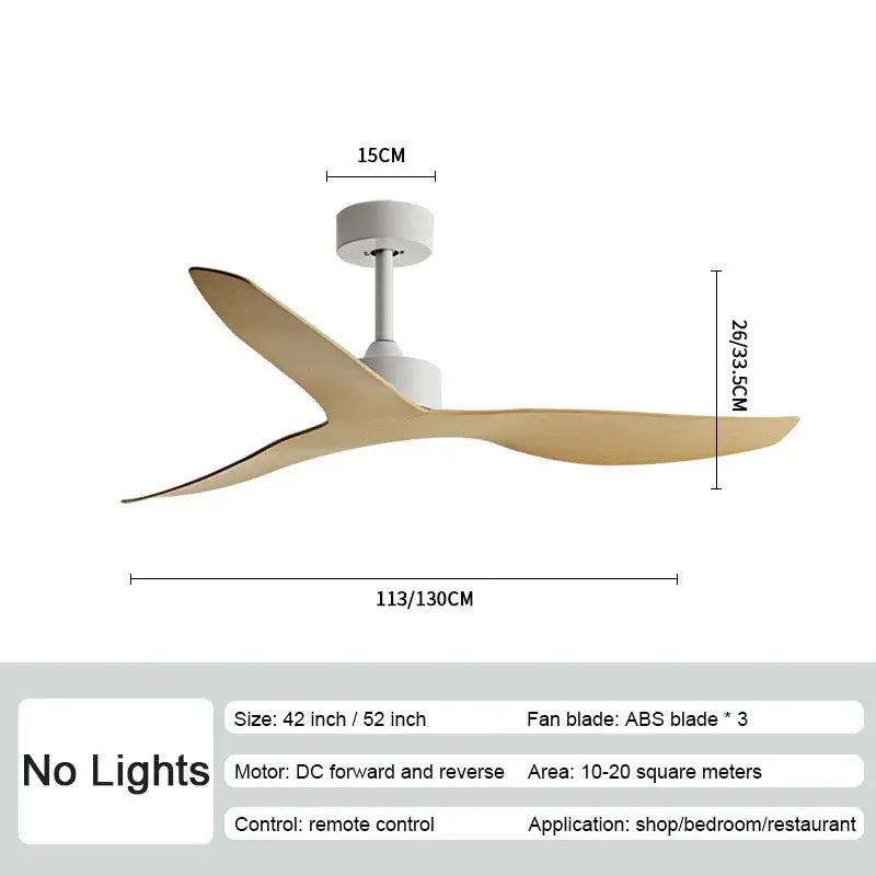 Modern industrial wind ceiling fan with three light wood abs blades and white motor housing for living room decorbites ceiling fans
