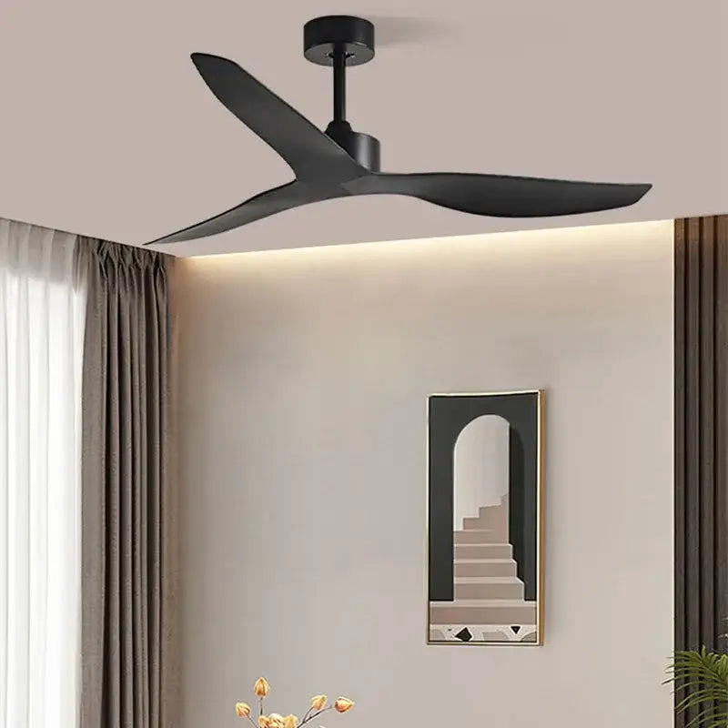 Black modern ceiling fan with sleek aerodynamic wood blades for living room decorbites industrial wind ceiling fans
