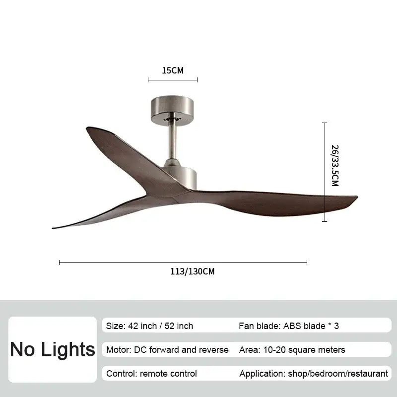 Modern industrial wind ceiling fan with three dark brown abs blades and brushed metallic motor housing for living room decorbites industrial wind ceiling fans