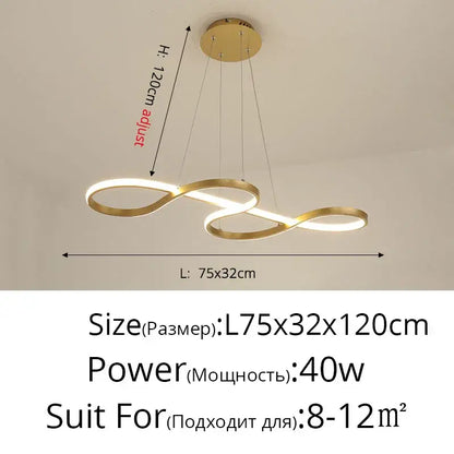 Modern infinity loop gold led pendant light with sleek design for dining room decorbites gold led lighting fixture