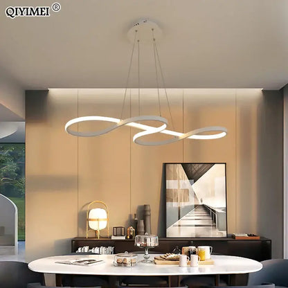 Modern white infinity loop gold led pendant light with sleek minimalist design by decorbites for dining room decor