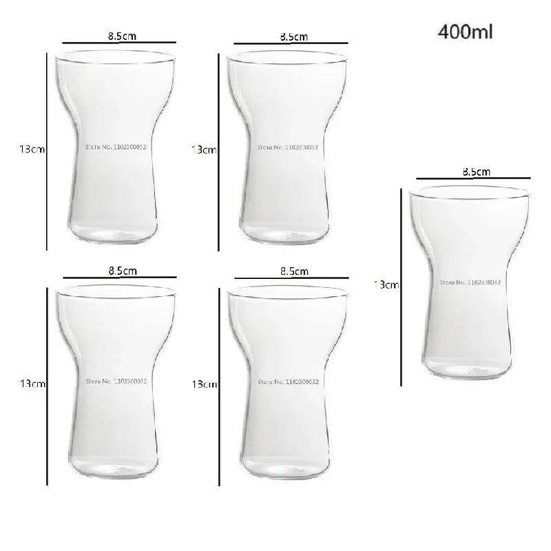 Modern insulated clear glass drink cup set with flared rim and tapered body for 400ml capacity decorbites glass drink