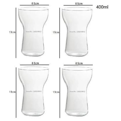 Modern insulated clear glass drink cup set of decorbites glass drink tumblers with hourglass shape and 400ml capacity