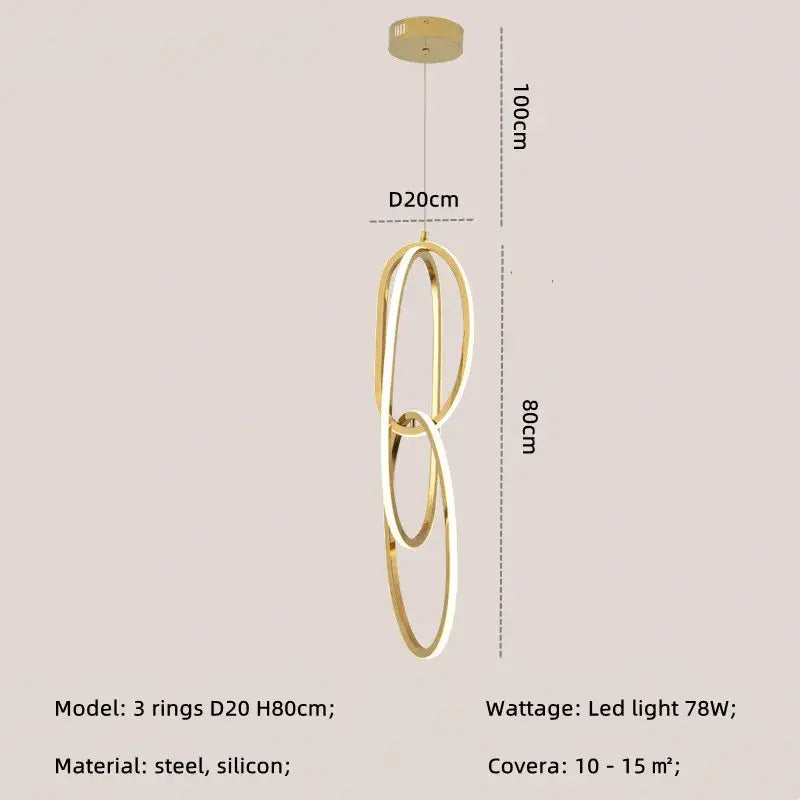 Modern interlocking oval gold wall sconce lighting fixture with three steel and silicone rings for bedroom decorbites gold led