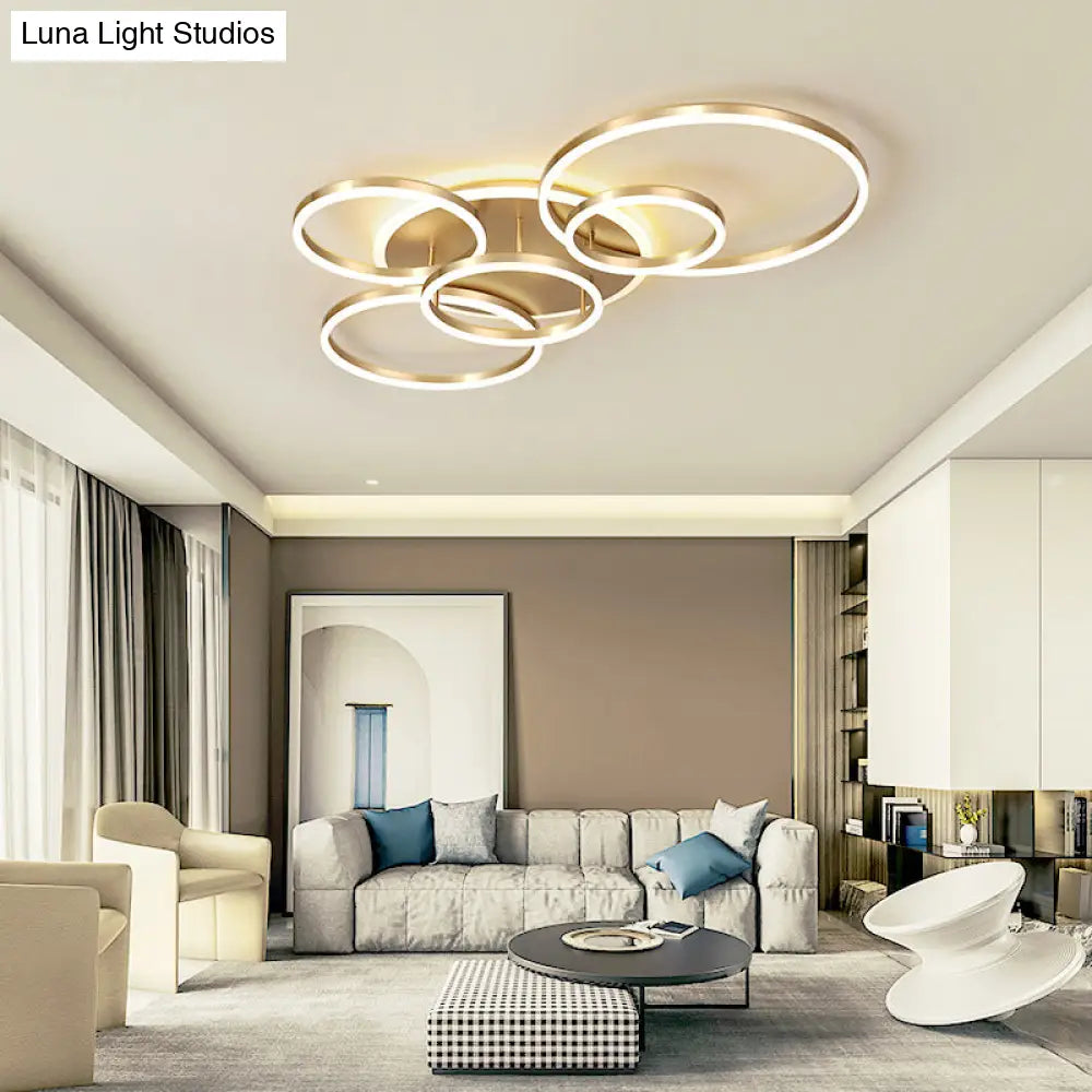 DecorBites™ DecorBites™ Modern Interlocking Ring LED Ceiling Lamp - Gold, Flushmount, 3/5 Tiered, Warm/White LED Light