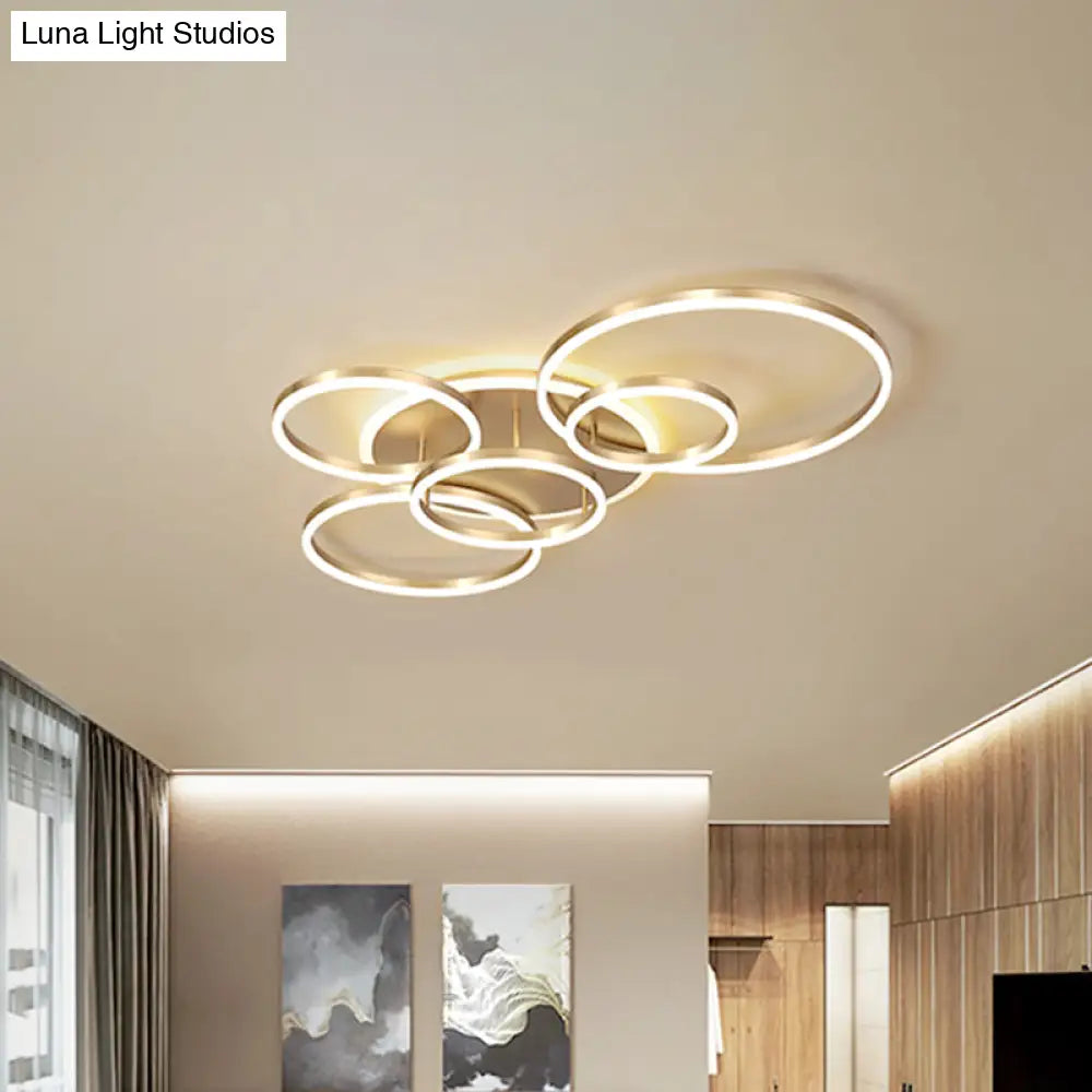 DecorBites™ DecorBites™ Modern Interlocking Ring LED Ceiling Lamp - Gold, Flushmount, 3/5 Tiered, Warm/White LED Light