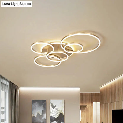 DecorBites™ DecorBites™ Modern Interlocking Ring LED Ceiling Lamp - Gold, Flushmount, 3/5 Tiered, Warm/White LED Light