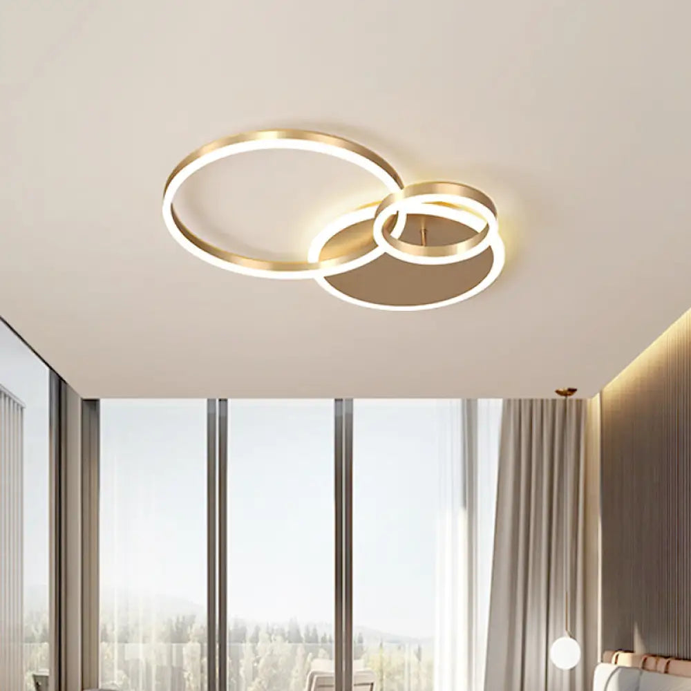 DecorBites™ DecorBites™ Modern Interlocking Ring LED Ceiling Lamp - Gold, Flushmount, 3/5 Tiered, Warm/White LED Light