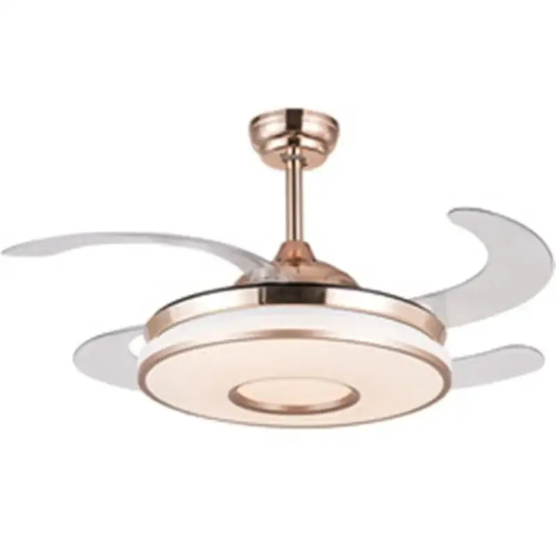 Modern invisible gold ceiling fan with translucent curved blades and integrated circular LED light for living room decorbites invisible gold