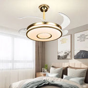 Modern invisible gold ceiling fan with integrated light and translucent crescent blades for living room decorbites invisible gold