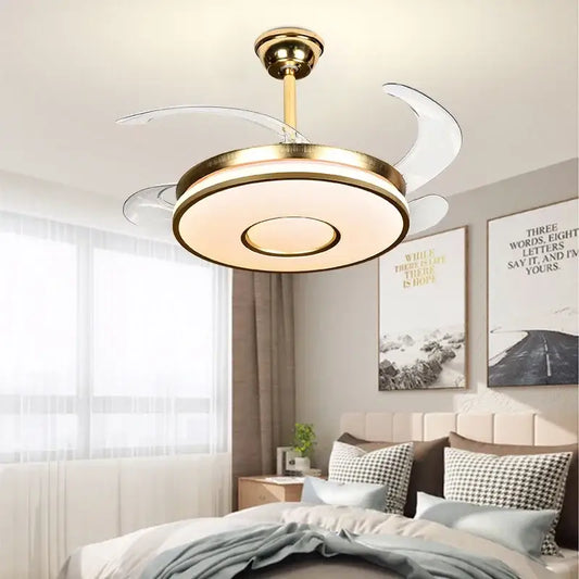 Modern invisible gold ceiling fan with integrated light and translucent crescent blades for living room decorbites invisible gold