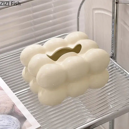 Cream-colored ceramic money box shaped like a cloud with smiling mouth slot for decorbites cotton candy tissue box decor