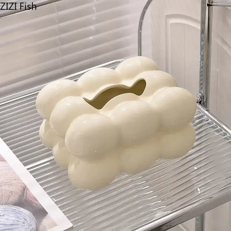 Cream-colored ceramic money box shaped like a cloud with smiling mouth slot for decorbites cotton candy tissue box decor