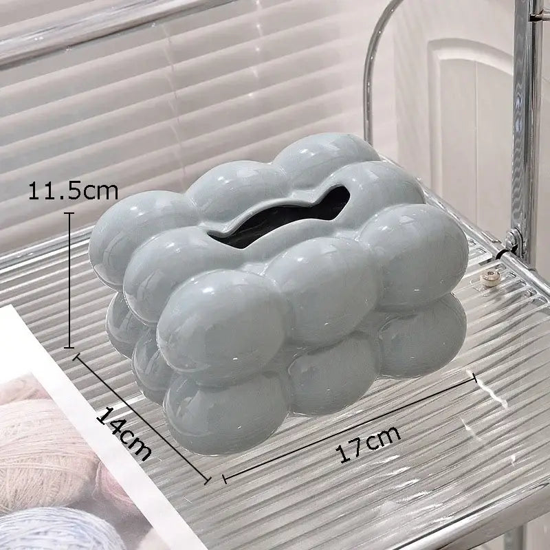 Gray ceramic tissue box with bubble design and black slot for tissues modern iridescent cotton candy ceramic decorbites