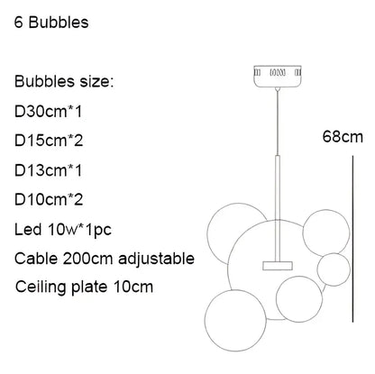 Modern iridescent colorful glass ball pendant light with six spherical bubbles for dining room decorbites colorful glass